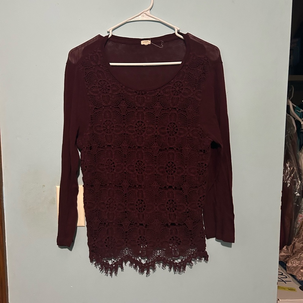 J. Crew Burgundy Crochet Blouse